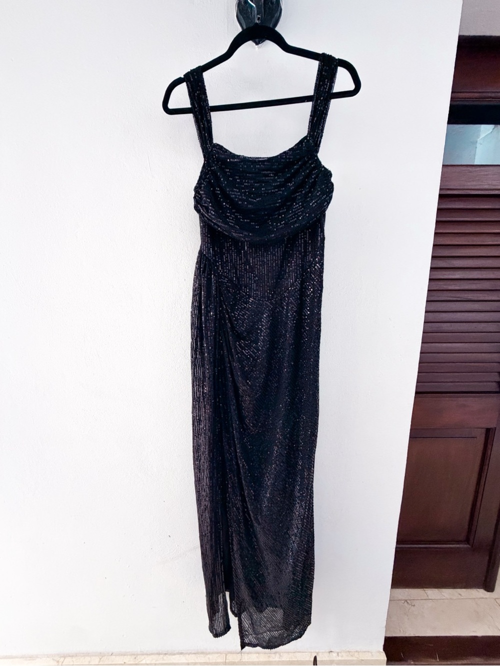 Black Sparkle Maxi Dress with Wide Straps